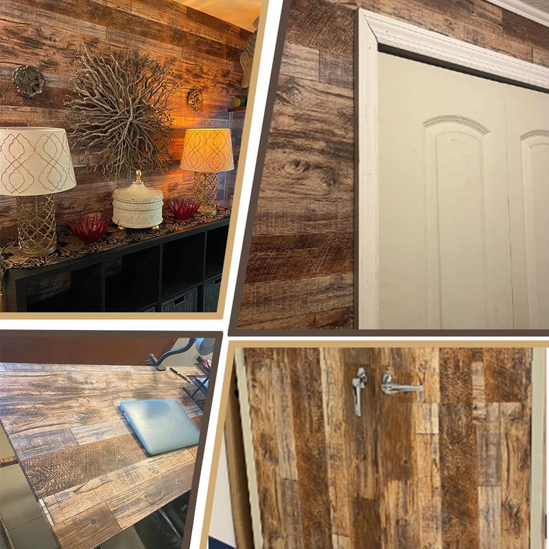Decoroom 17.71''Ã—118'' Distressed Wood Plank Wallpaper Peel and Stick Rustic Wood Grain Pattern Wall Paper Removable Self Adhesive Brown Shiplap Vinyl Film Decorative Wooden Look - Image 3